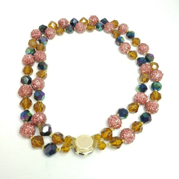 Vintage Two Strand Beaded Necklace, Brown Mixed Beads, West Germany, Estate - Picture 4 of 8